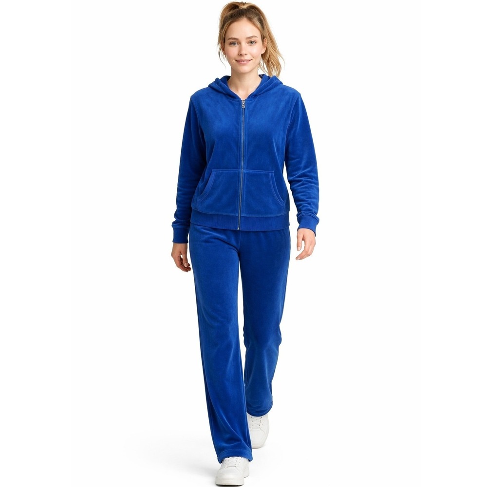 Vintage Forenza Womens Velour Tracksuit L Blue Y2K Athleisure‎ Loungewear Hoodie